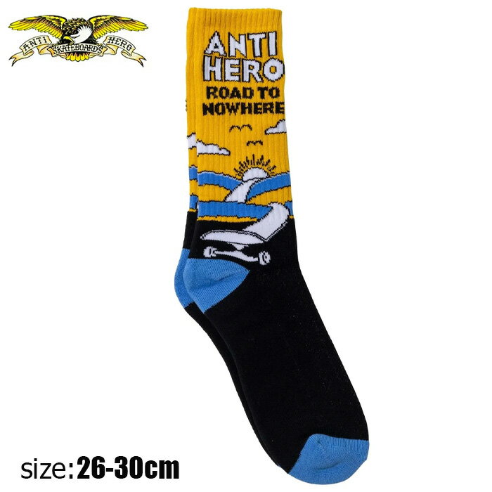 【20日は0の付く日★10％クーポン配布中♪】ANTIHERO アンチヒーロー 靴下 スケボー ソックス クルーROAD TO NOWHERE SOCKS BLACK スケートボード ストリート