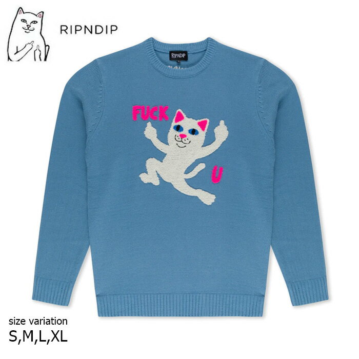 楽天CRASS ONLINE STORE 楽天市場店【20日は0の付く日★10％クーポン配布中♪】RIPNDIP F-U Knit Sweater Periwinkle リップン ディップ ストリートニットセーターキャット グラフィック メンズ レディース ねこ 猫