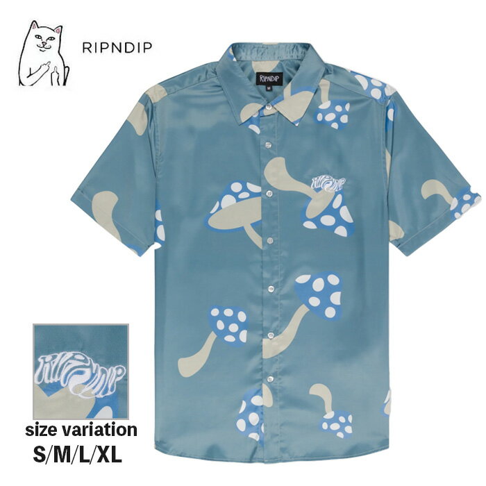 RIPNDIP シャツ 半袖 スケボー リップンディップ Euphoria Button Up LIGHT SLATE 猫 スケートボード メンズ レディース