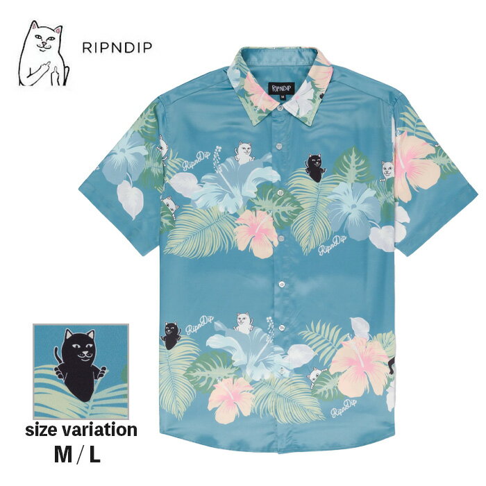 RIPNDIP シャツ 半袖 リップンディップ スケボー Pablo Button Up Misty Blue ネコ 猫 スケートボード メンズ レディース