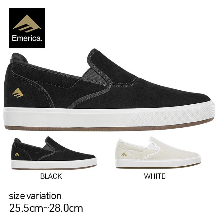 Emerica WINO G6 SLIP CUP BLACK WHITE エメリカ スニーカー スリッポン カップソール スエード スケートボード スケボー 靴 メンズ レディース