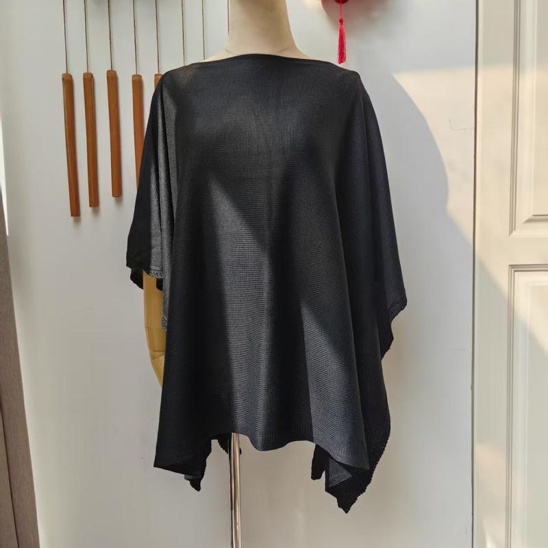 無地 レディース 大判 ポンチョ ニット ショール アシンメトリー