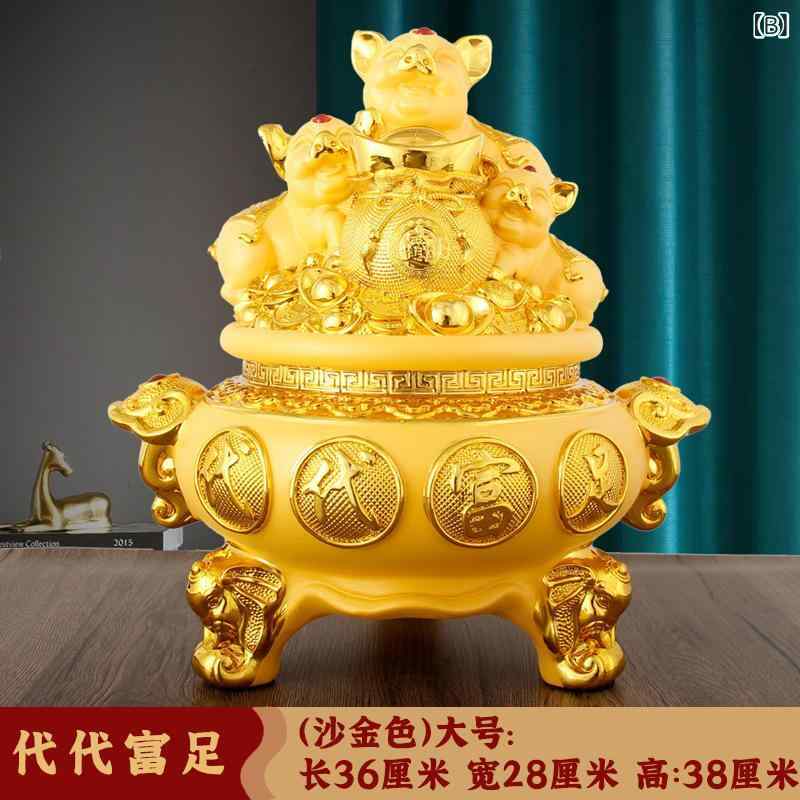 置物 オブジェ 大 金色 豚 貯金箱 樹脂製 ラッキーアイテム 開運 縁起物 贈り物 リ...