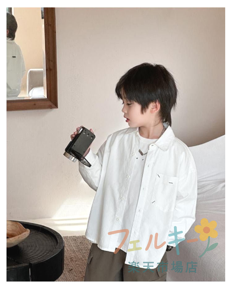 ゆったり 男の子 130 トップス 春夏 カジュアルシャツ 羽織り キッズ 綿混 こどもシャツ 子供シャツ 長袖シャツ 前開きシャツ 胸ポケット 通学 通園 子ども服