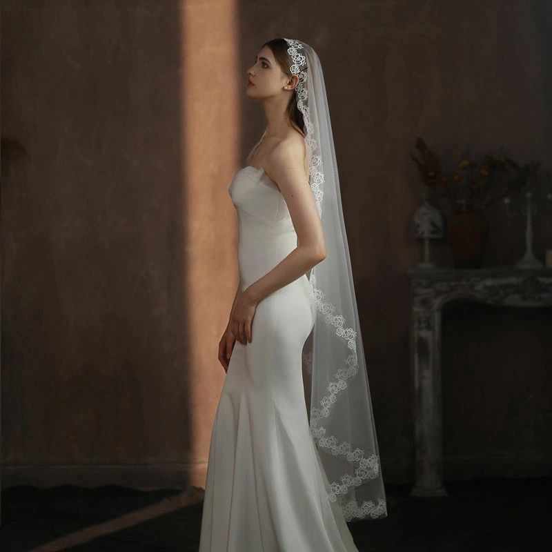 マリアベール 花モチーフ ブライダル ミドルベール 二次 結婚式