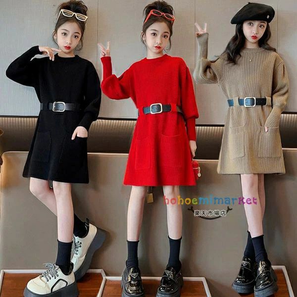 かわ 韓国子供服 ワンピ 女の子 暖かい ワンピース ニット 秋冬