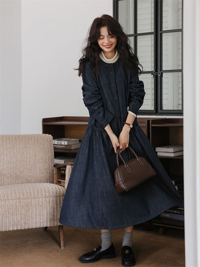 ワンピース プルオーバー デニム レディース Aライン フレ 長袖