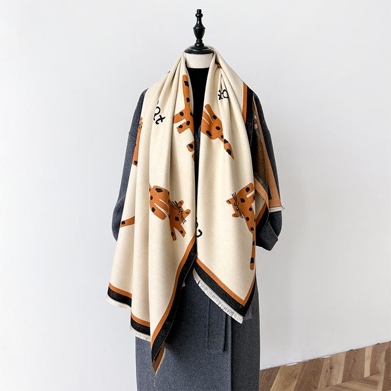 Rakuten - ストール レディース 冬 カシミヤタッチ 猫柄 リバーシブル 大判