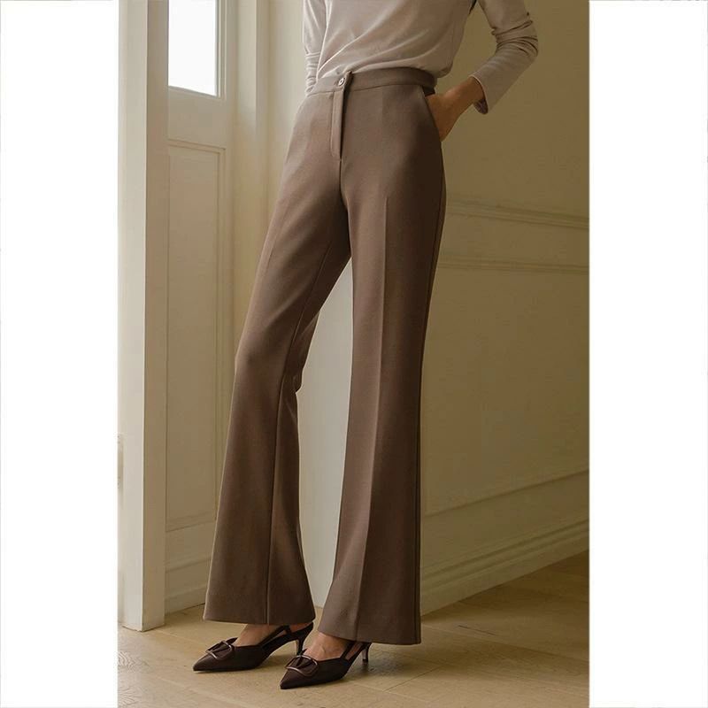 パンツ レディース 春夏 高腰 美脚 スラックス 伸縮性 落ち感 カジュアルパンツ コーヒー色 米白色 黒 S M L XL