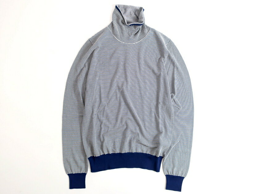 Maison Margiela メゾン マルジェラ ルーマニア製 SS18 定6.4万 ボーダー柄 マリンルック コットンニット ハイネック タートルネック オフタートルネック セーター M ホワイト×ブルー▲106▼91031t04