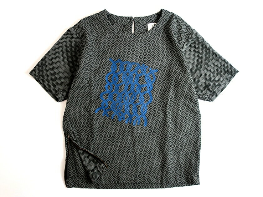 KUON クオン 幾何学模様 刺し子 総柄 プルオーバー シャツ グレー M ▲050▼90424t14のサムネイル