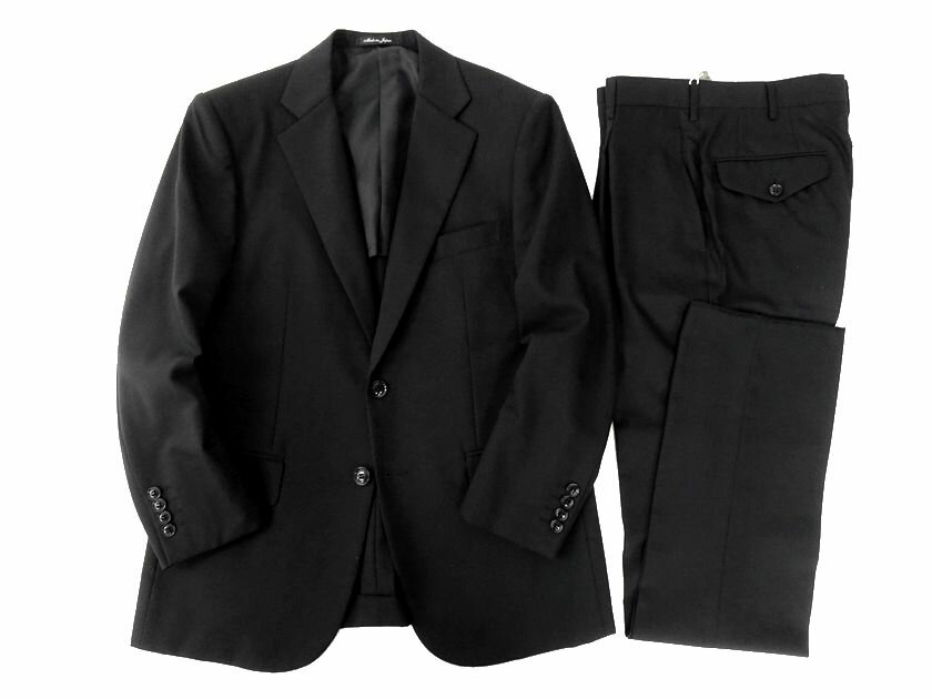 GIVERDYE best selection ジバルディ 日本製 ウール100% シャドーストライプ柄 2Bシングル 1タック スーツ ジャケット スラックスパンツ 定8.8万 615A5012 ブラック A3▲050▼20224t05