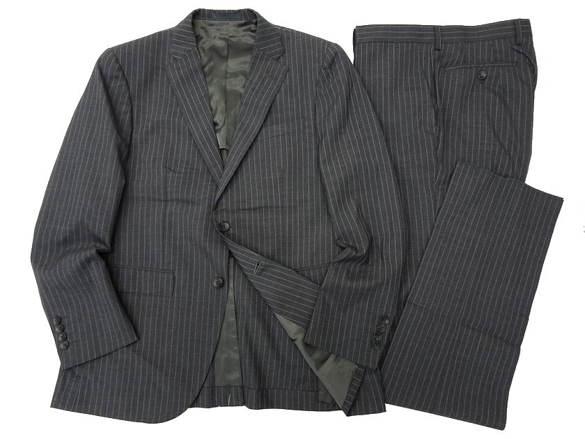 TODHOUSE トッドハウス 日本製 ウール混 ストライプ柄 2B ノータック シングルスーツ ジャケット スラックスパンツ 688A6022 定5.3万 グレー L-1 LL-2▲050▼11005r08