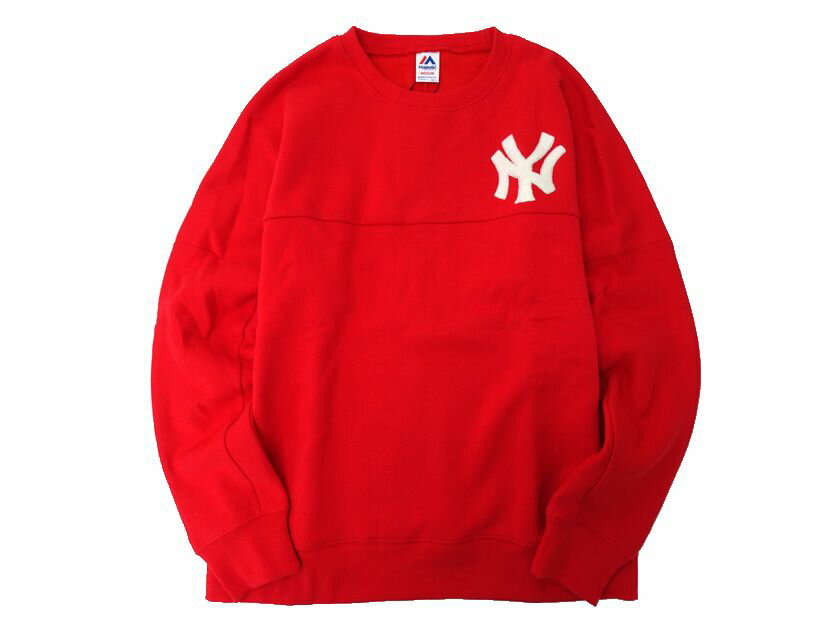 Majestic マジェスティック MLB メジャーリーグ ベースボール NEW YORK YANKEES ニューヨーク・ヤンキース クルーネック　スウェット プルオーバー MM05-NY-8F04 レッド M-01 L-02 ▲010▼20809r07 1