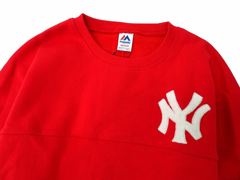 Majestic マジェスティック MLB メジャーリーグ ベースボール NEW YORK YANKEES ニューヨーク・ヤンキース クルーネック　スウェット プルオーバー MM05-NY-8F04 レッド M-01 L-02 ▲010▼20809r07 2