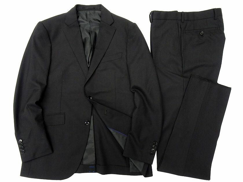 SUPERARE スペラーレ 大賀 ウール混 ストライプ 2B ノータック シングルスーツ ジャケット スラックスパンツ 518A6008 ブラック YM▲050▼20119r11