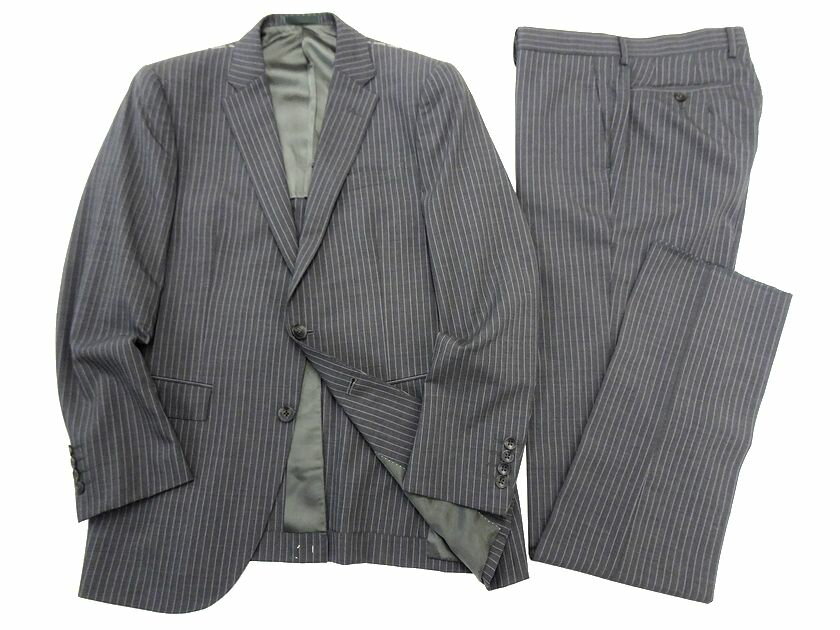 TODHOUSE トッドハウス 日本製 大賀 ウール混 ストライプ柄 2B 1タック シングルスーツ ジャケット スラックスパンツ 685A5022 グレー YL-01 YLL-02▲050▼20121r10