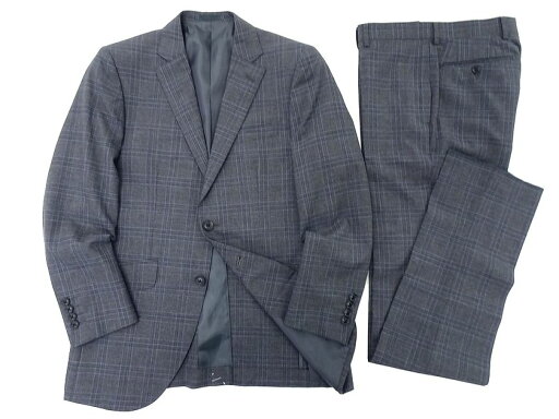 GIVERDYE best selection ジバルディ 日本製 ウール100% チェック柄 2B ノータック シングルスーツ ジャケット スラックスパンツ 818A6011 グレー A4▲050▼20202r05