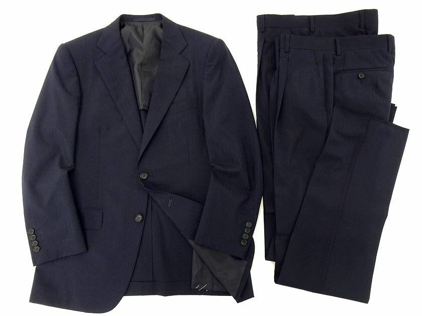 GIVERDYE best selection ジバルディ 日本製 ウール混 ストライプ 2B 1タック シングルスーツ ジャケット スラックス 2パンツ 802B4151 ネイビー A4▲050▼20218r13