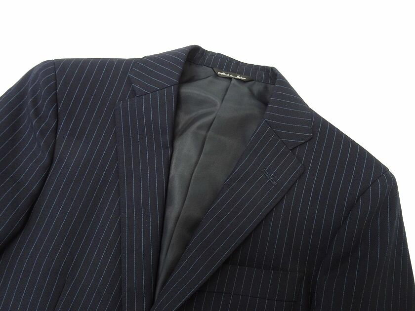 GIVERDYE best selection ジバルディ 日本製 ウール混 ストライプ柄 2B ノータック シングルスーツ ジャケット スラックスパンツ 611A6008 ネイビー ASS▲050▼20224r05