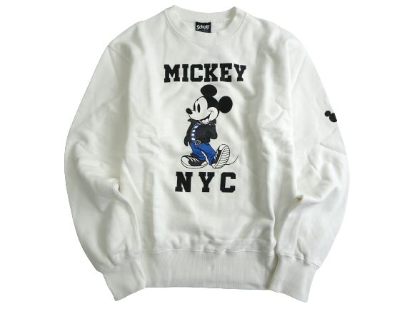 Schott N.Y.C. ショット SWEAT MICKEY N.Y.C. ディズニー ミッキーロゴ ロングスリーブ 長袖 スウェット プルオーバー 3103163 ホワイト S ▲023▼20510s01のサムネイル