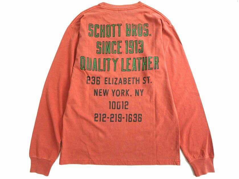 Schott N.Y.C. ショット PIGMENT LONGSLEEVE POCKET T-SHIRT ART LOCATION ロゴプリント ロングスリーブ 長袖 Tシャツ 3103100 レッド S ▲020▼20510s18