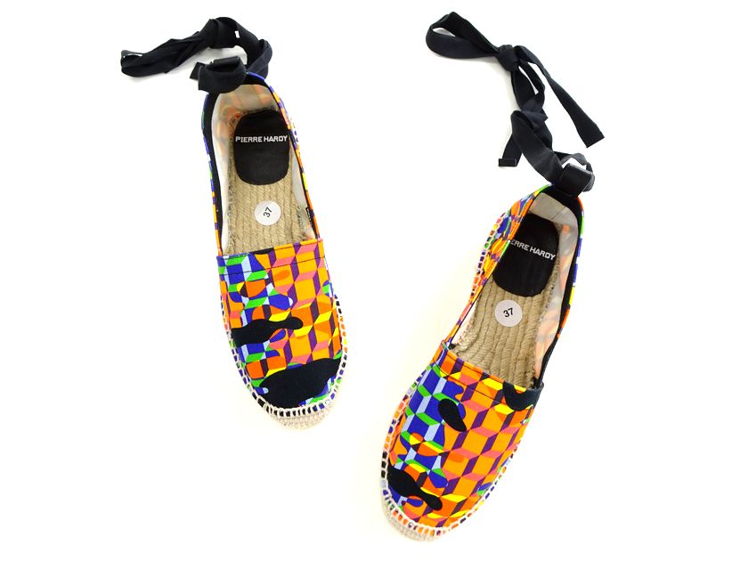 PIERRE HARDY ピエール アルディ 幾何学 総柄 リボンテープ エスパドリーユ スリッポン マルチ 37▲030▼..