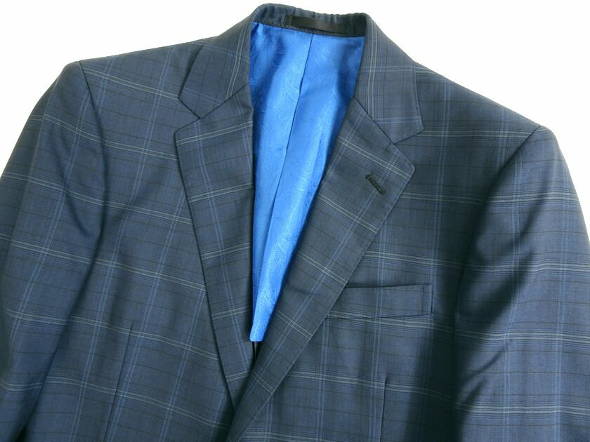 RICHIESTA リキエスタ 日本製 大賀 AHGELICO SUPER 120'S イタリア製生地使用 ウール100％ チェック柄 2B ノータック シングルスーツ ジャケット スラックスパンツ 182A7912 ネイビーブルー AM ▲100▼20621k04