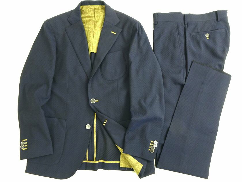 GIVERDYE best selection ジバルディ 日本製 ZIGNONE イタリア製生地使用 織生地 総柄 2B ノータック シングルスーツ ジャケット スラックスパンツ 182A7241 ネイビー AM ▲100▼20621k20