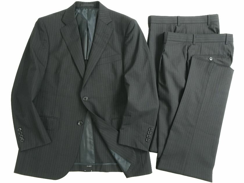 BRERA ブレラ 大賀 ウール混 ピンストライプ 2B 1タック 2パンツ シングルスーツ ジャケット スラックスパンツ 132B7913 ネイビーグレー A4 ▲050▼20623k22