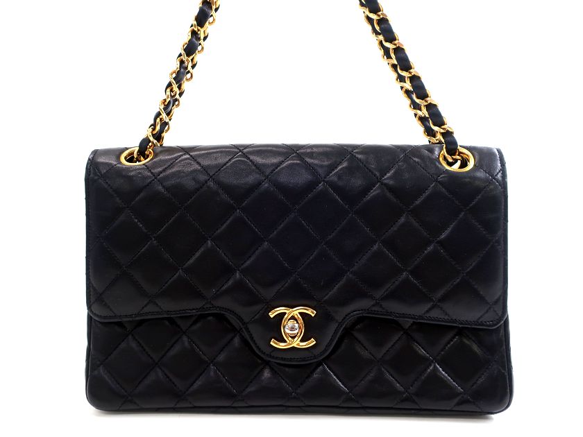 中古 CHANEL シャネル 本革 マトラッセ レザー チェーン ショルダーバッグ 鞄 ブラック▲▼20802k02のサムネイル