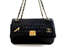 中古 ■CHANEL シャネル 本革 マトラッセ アイコンチャーム チェーン ショルダーバッグ 鞄 ブラック▲▼20802k04