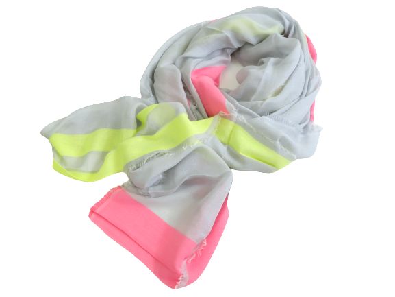 Arte アルテ イタリア製 ネオンカラー ライン フリンジ 大判 ストール 77205 グレー ピンク イエロー 9..