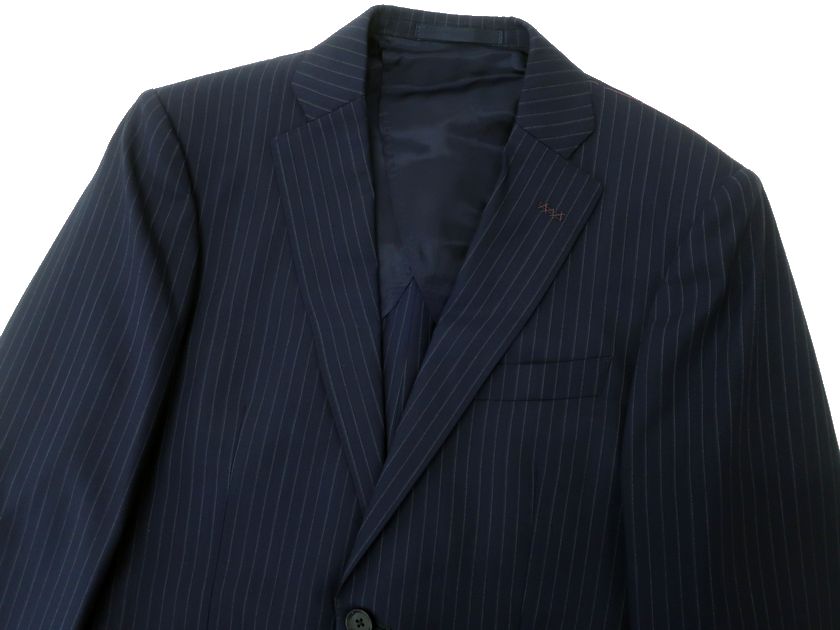 GIVERDYE BEST SELECTION ジバルディ 日本製 ウール混 ストライプ 2B ノータック シングルスーツ ジャケット スラックスパンツ 418A6023 ネイビー A4▲050▼30214k11