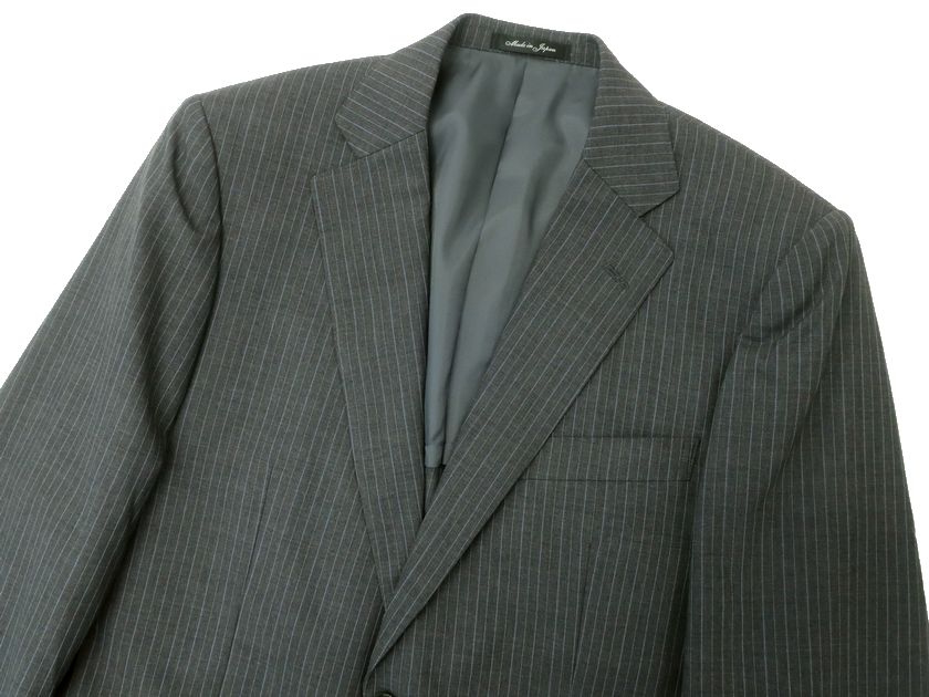 GIVERDYE best selection ジバルディ 日本製 ウール混 ピンストライプ 2B 1タック シングルスーツ ジャケット スラックスパンツ 615A5018 グレー A4▲050▼30215k04