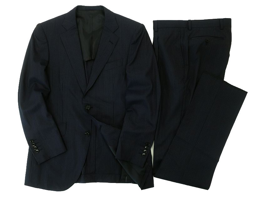 GIVERDYE best selection ジバルディ 日本製 ウール混 ピンストライプ 2B 1タック シングルスーツ ジャケット スラックスパンツ 665A5005 ネイビー AS▲050▼30217k11