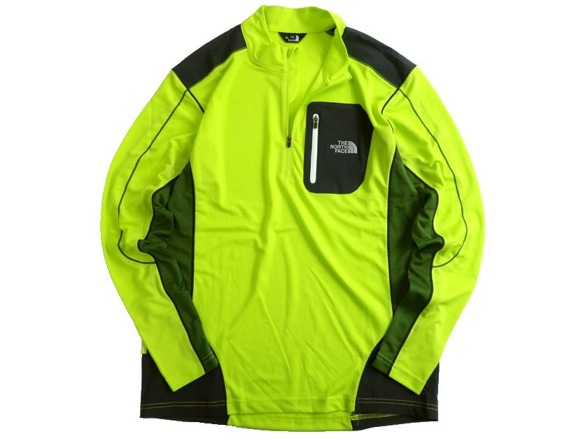 THE NORTH FACE ザ ノースフェイス FLASHDRY ナイロン切替 ハーフジップ スタンドカラー プルオーバーシャツ カットソー NFK54D08 ライムグリーン 85(XS)-01 90(S)-02 95(M)-03▲047▼30322k04