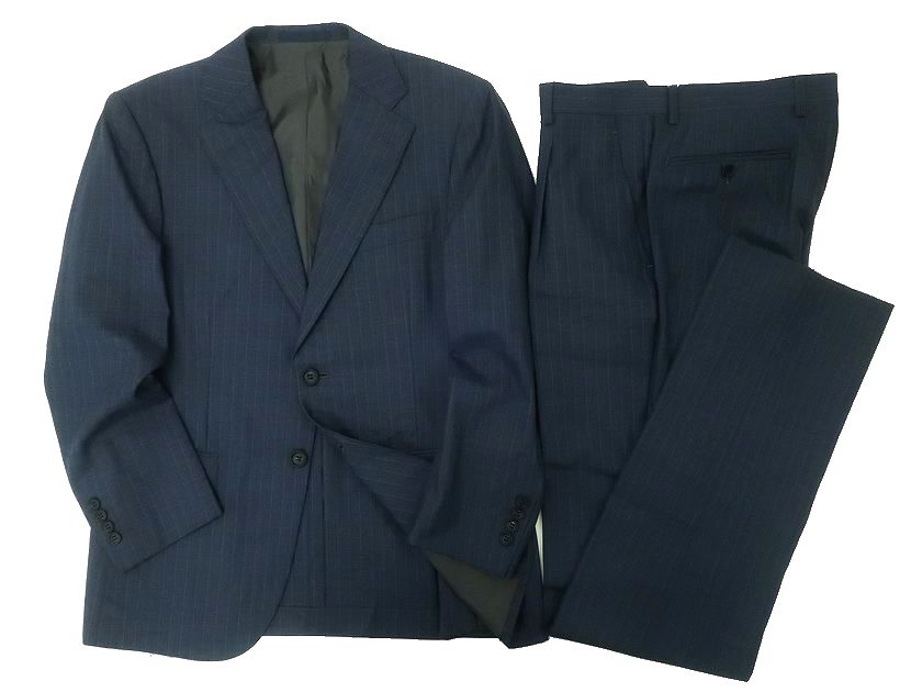 GIVERDYE best selection ジバルディ 日本製 ウール混 メランジ ストライプ 2B 1タック シングルスーツ ジャケット スラックスパンツ 808A6103 ネイビー AB3▲060▼30424k02