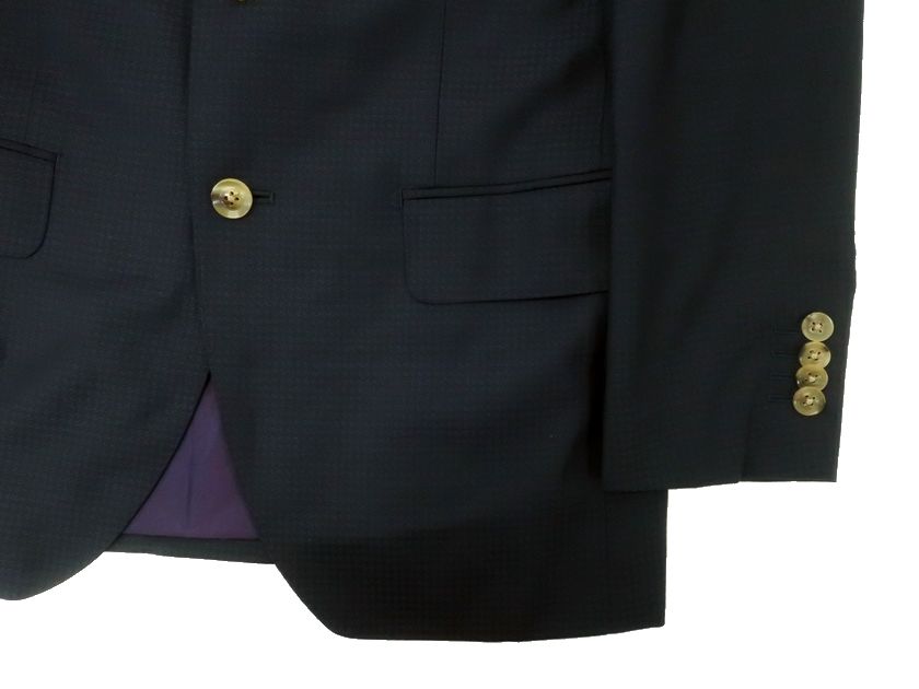 RICHIESTA リキエスタ 日本製 大賀 LANIFICIO CARLO BARBERA イタリア製生地使用 ウール シャドー ハウンドトゥース 2B 1タック 3ピース シングルスーツ ジャケット スラックスパンツ 184C7922 ネイビー AS▲100▼30424k07