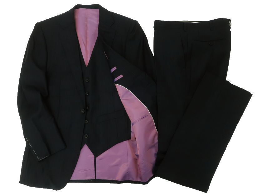 TimothyEverest ティモシーエベレスト 日本製 大賀 ウール ドットストライプ 1B ノータック 3ピース シングルスーツ 334C8074 ダークネイビー 34▲150▼30424k11