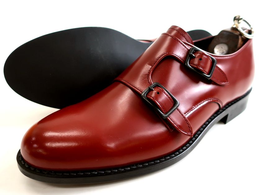 ARCOLLETTA PADRONE アルコレッタ パドローネ 日本製 本革 DOUBLE MONK SHOES ダブルモンク ガラスレザー プレーントゥシューズ AP8565-2015-19C 定価2.3万 ボルドー 40-01 41-02 42-03▲050▼30608k08