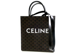 中古■美品 CELINE セリーヌ イタリア製 ロゴプリント入 トリオンフ キャンバス ミディアム バーティカル カバ レザー 2way ハンドバッグ ショルダーバッグ 定価23.1万 ブラック ブラウン▲000▼30905k06_g