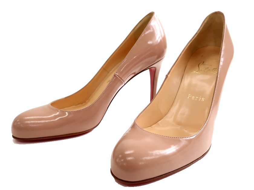 中古■美品 Christian Louboutin Paris クリスチャンルブタン イタリア製 SIMPLE PUMP パテントカーフレザー ピンヒール パンプス 3080263 ピンクベージュ 38▲000▼30906k04_g