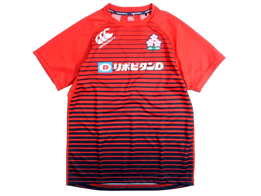 Canterbury カンタベリー 日本製 ラグビー日本代表モデル 桜エンブレムプリント 半袖 プラクティスTシャツ ラグビーシャツ W38004JP レッド L▲035▼40117k03