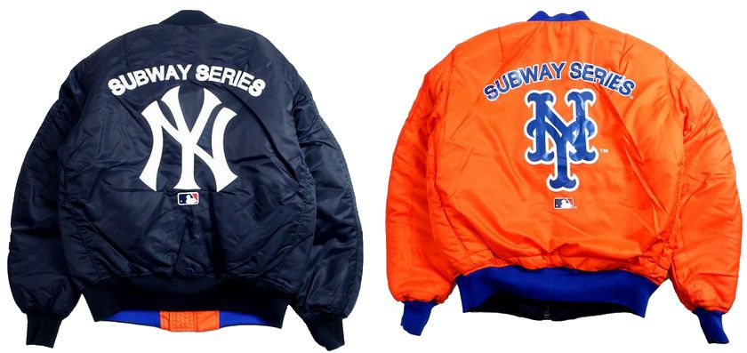 AVIREX × MLB アヴィレックス メジャーリーグベースボール NY YANKEES Mets ニューヨーク ヤンキース メッツ SUBWAY SERIES サブウェイシリーズ MA-1 THERMOLITE 中綿入 フライトジャケット 783-3252049 定価3.9万 ネイビー L-01 XL-02 2XL-03▲072▼40207k02