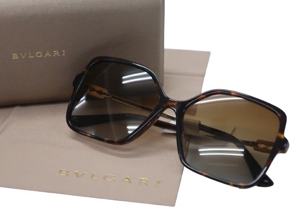 ブルガリ サングラス（レディース） BVLGARI ブルガリ イタリア製 ハバナフレーム ゴールドテンプル サングラス アイウェア 眼鏡 8250F 定価8.2万 ブラウン ゴールド 57□16 145▲120▼40313k07