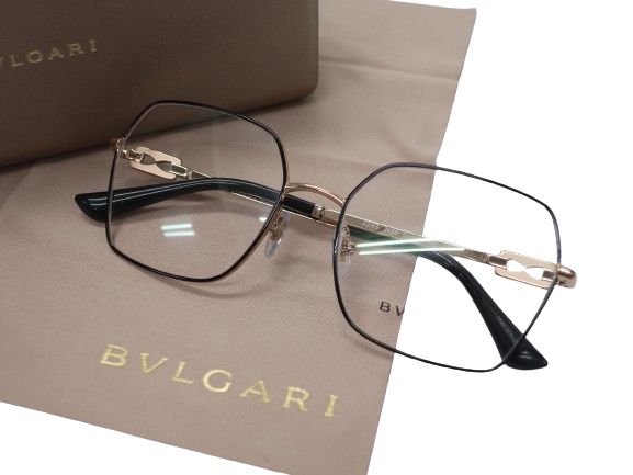 ブルガリ サングラス（レディース） BVLGARI ブルガリ イタリア製 へプタゴン メタルフレーム サングラス アイウェア 眼鏡 2240 定価8.4万 ブラック ゴールド 54□17 140▲120▼40314k03