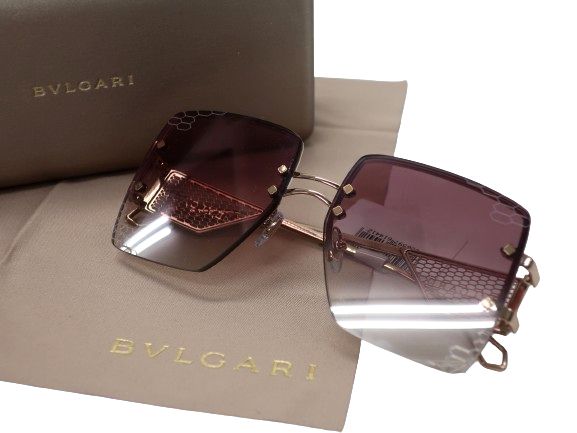 ブルガリ サングラス（レディース） BVLGARI ブルガリ イタリア製 スクエア リムレス スクリーンテンプル サングラス アイウェア 眼鏡 6178 定価7.5万 ピンク×ゴールド 57□16 140▲120▼40314k04