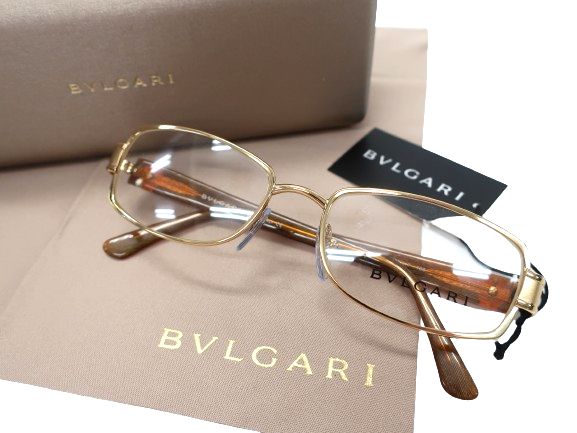 BVLGARI ブルガリ イタリア製 ゴールドフレーム ダイヤモンド スクエアシェイプ サングラス アイウェア 眼鏡 246G 定価11.9万 ゴールド 53□17 135▲120▼40319k06