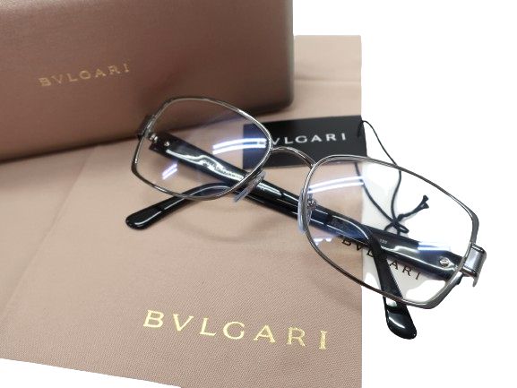 ブルガリ サングラス（レディース） BVLGARI ブルガリ イタリア製 チタンフレーム ダイアモンド スクエアシェイプ サングラス アイウェア 眼鏡 247G 定価11.9万 ガンメタリック ブラック 54□17 135▲120▼40320k02